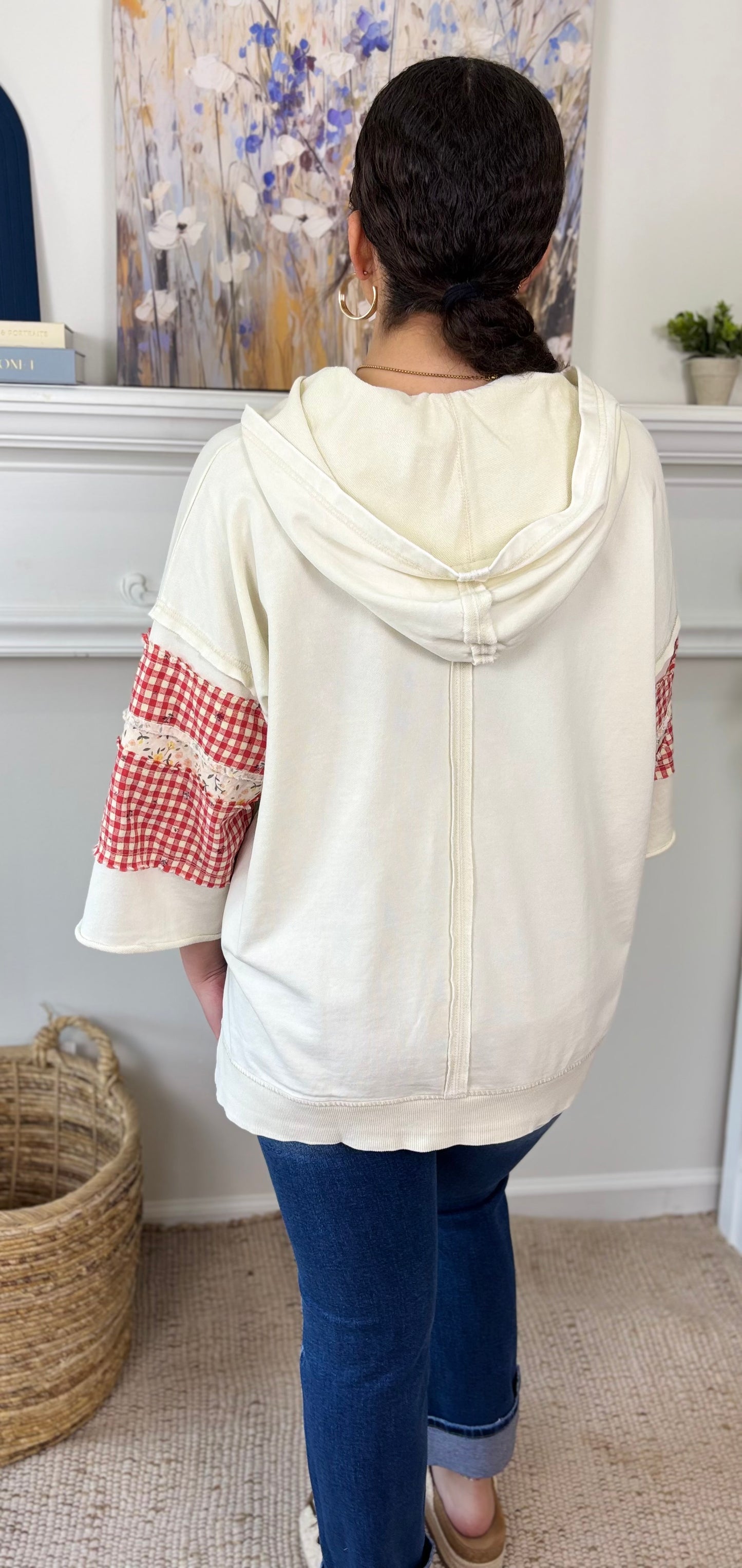 Khaki Gingham Patchwork Top