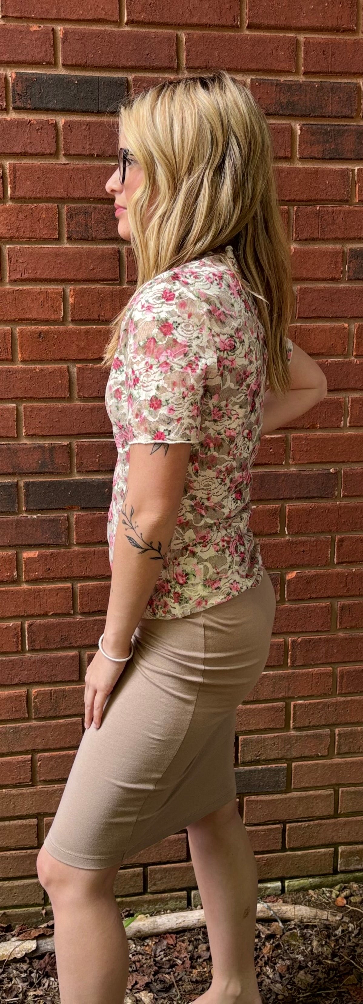 Cream Floral Mesh Top