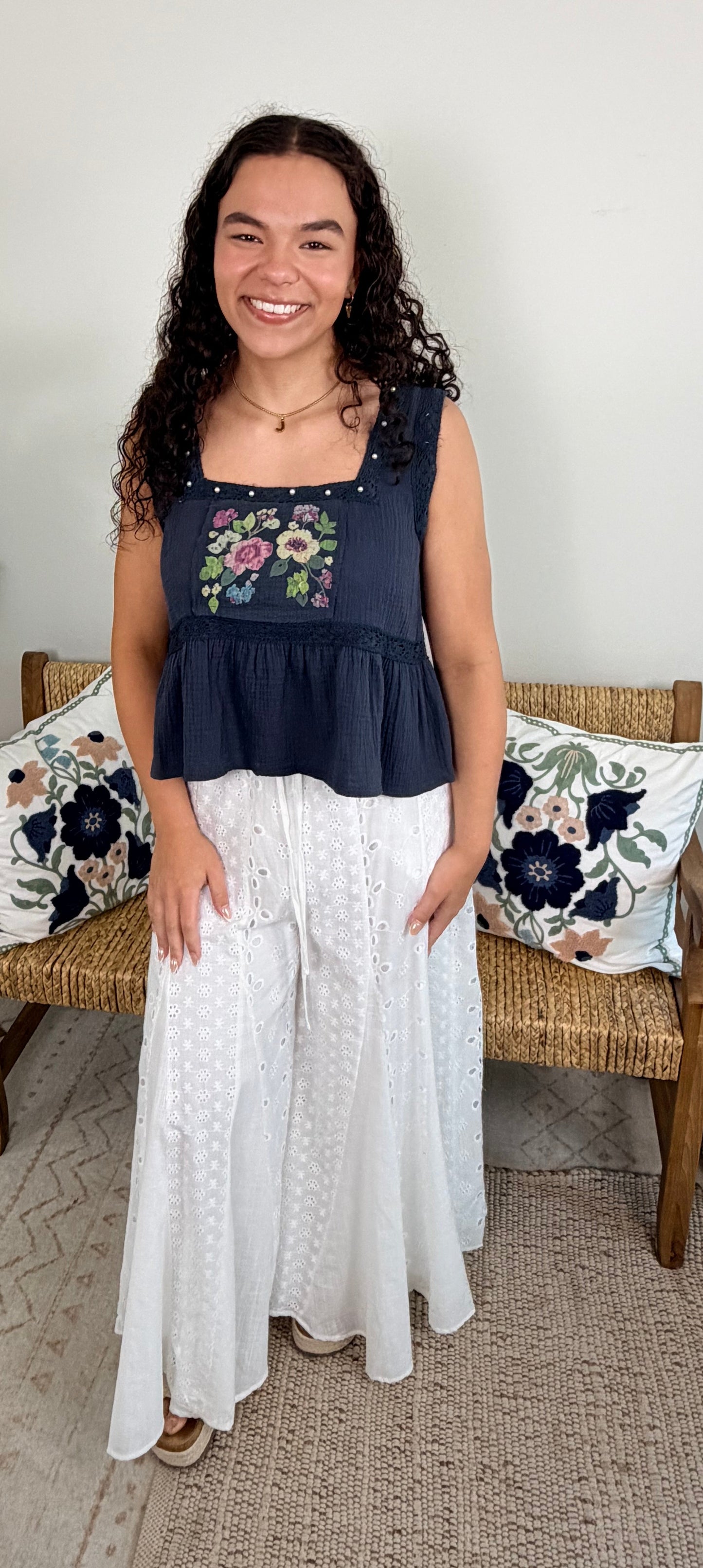 Boho Blossom Tank Navy