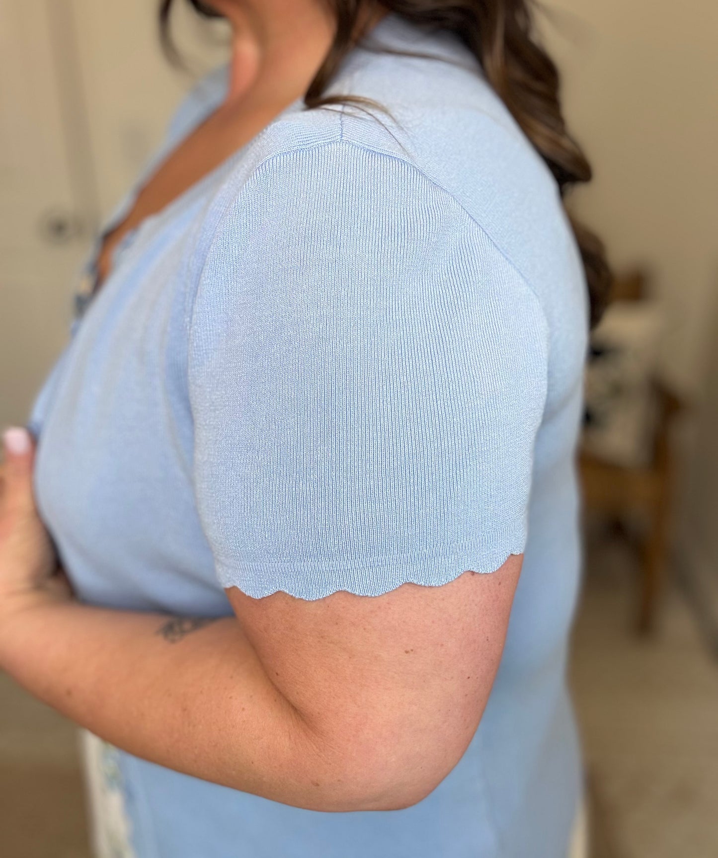 Sky Blue Scalloped Cardigan