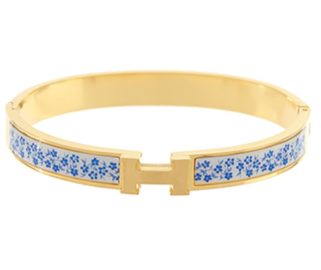 “H” Cuff Bracelet Blue Floral