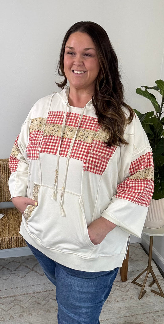 Khaki Gingham Patchwork Top Plus