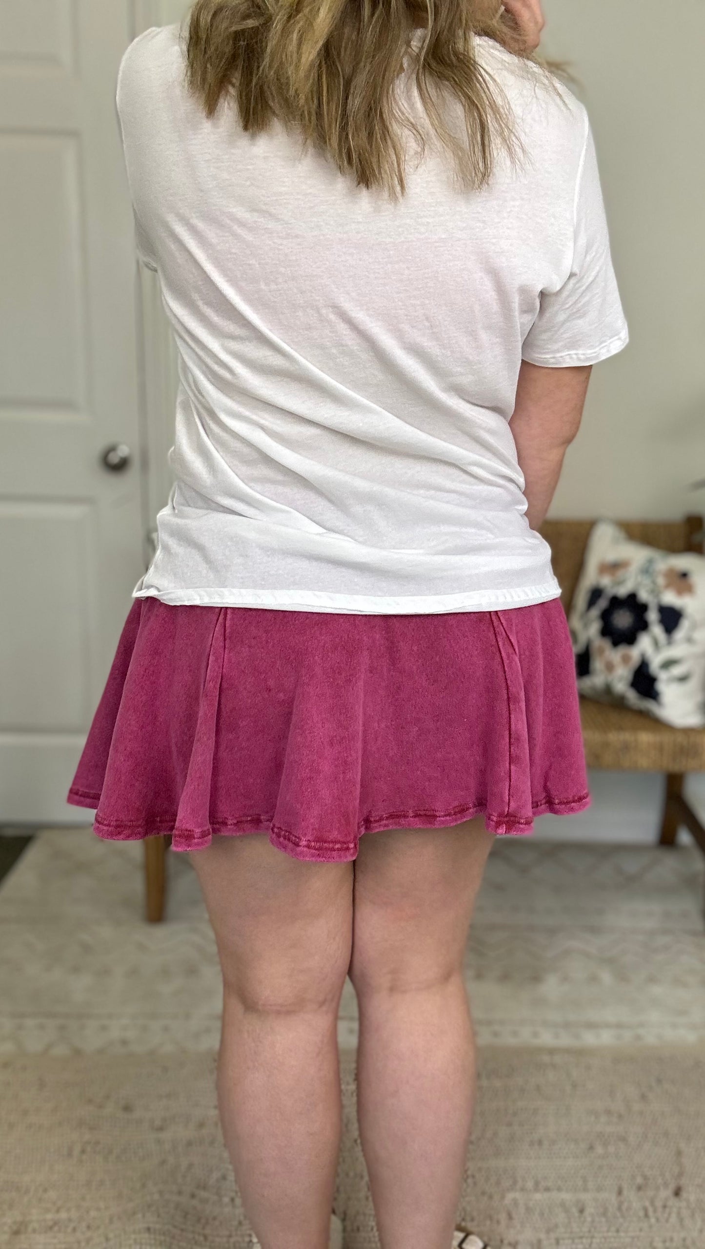 Acid Washed Mid Wiast Flowy Skort * 3 Colors