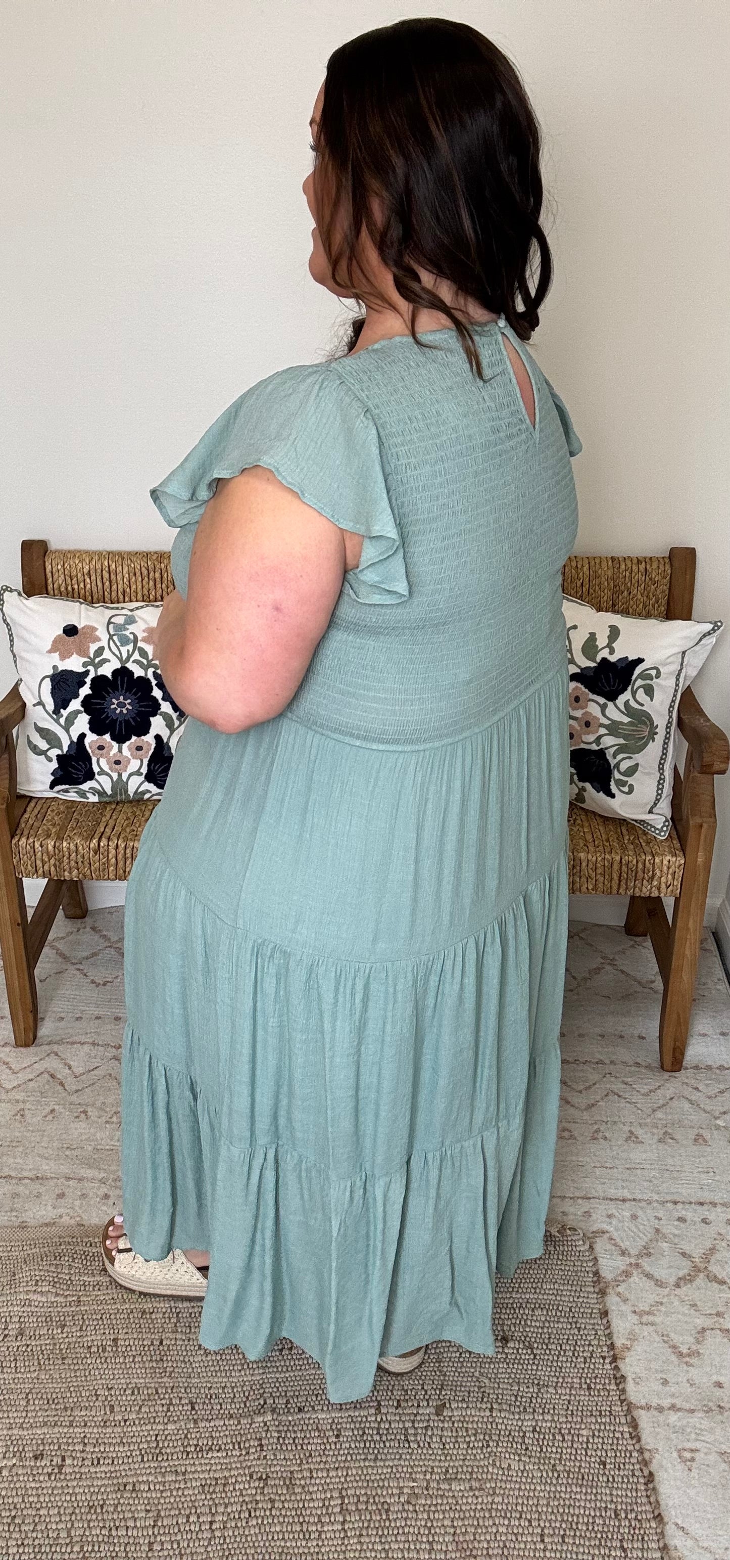 Sage Smocked Dress