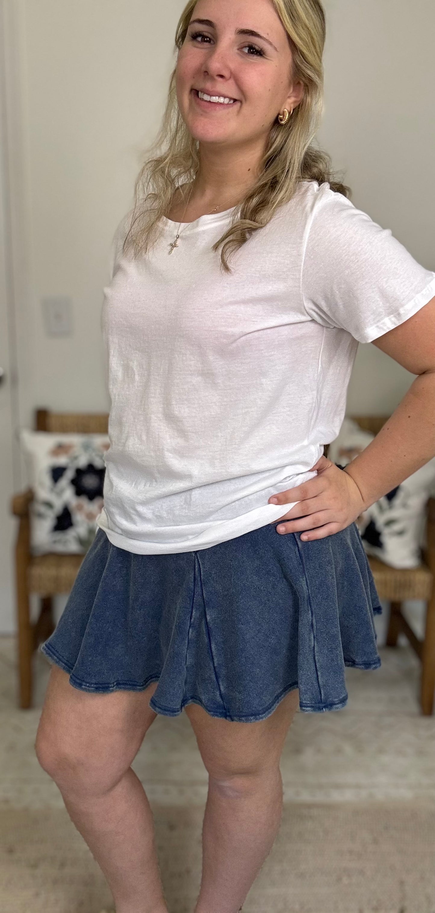 Acid Washed Mid Wiast Flowy Skort * 3 Colors