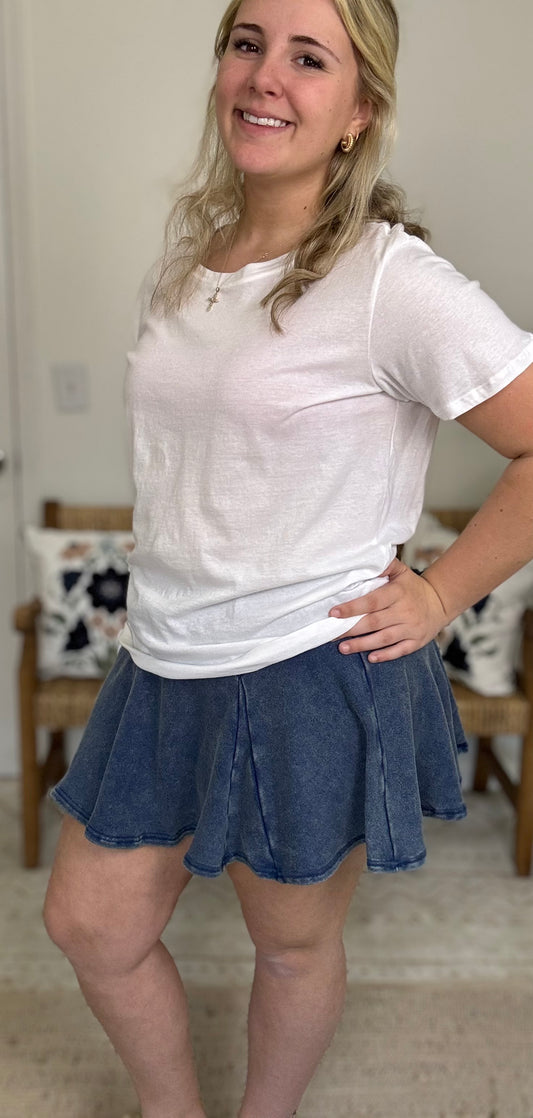 Acid Washed Mid Wiast Flowy Skort * 3 Colors