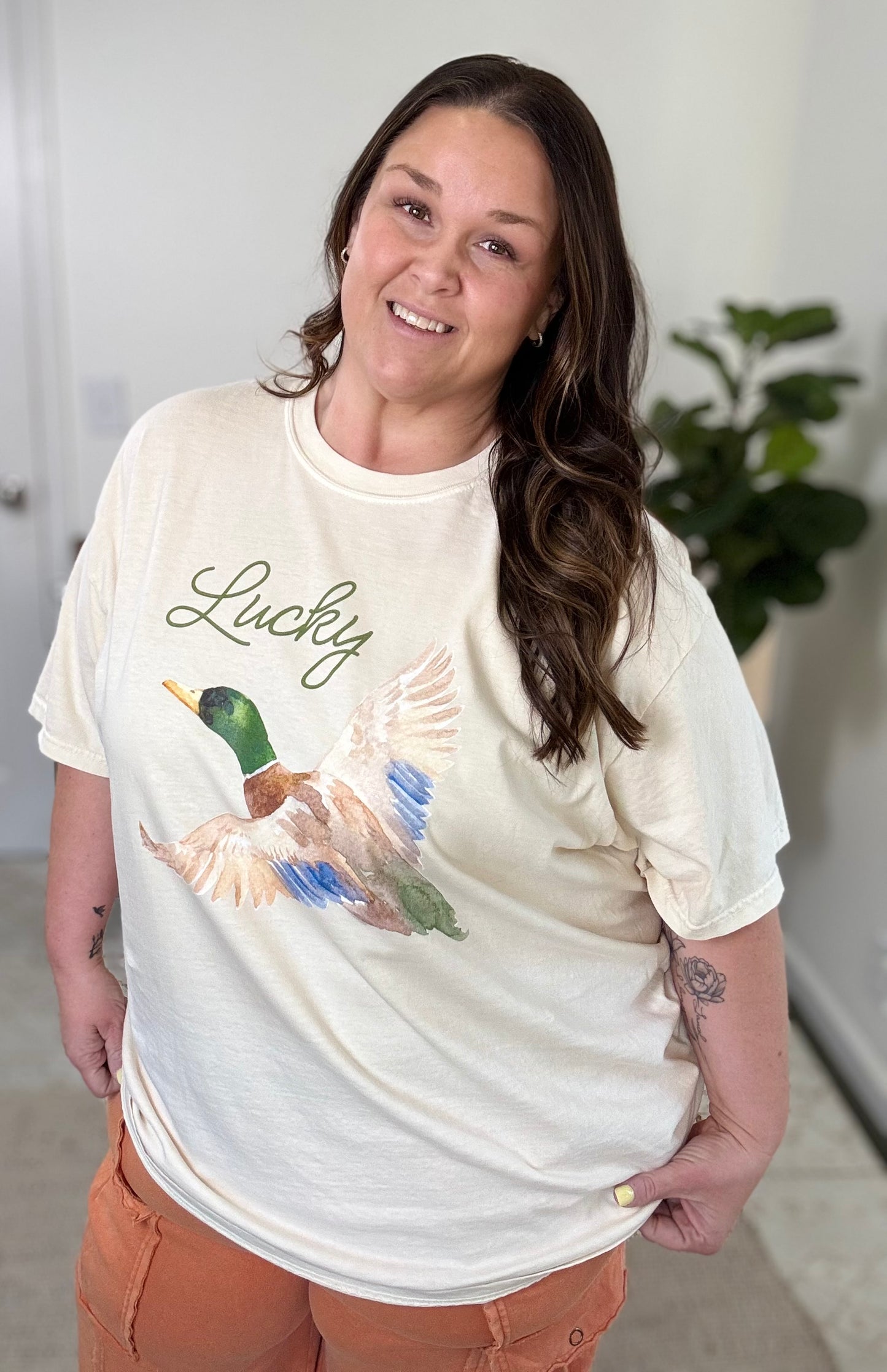 Lucky Duck Graphic Tee on Ivory Small-3X