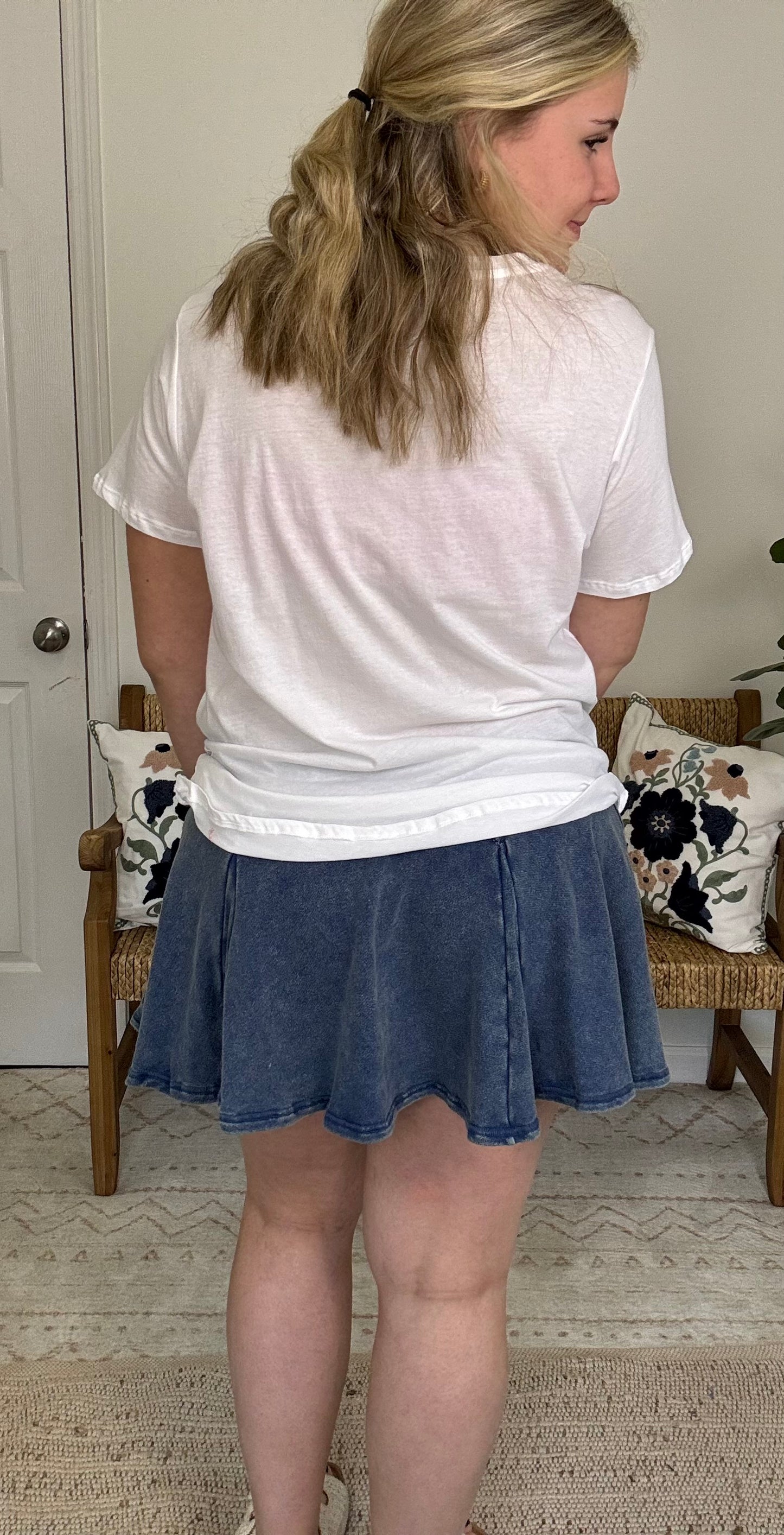 Acid Washed Mid Wiast Flowy Skort * 3 Colors