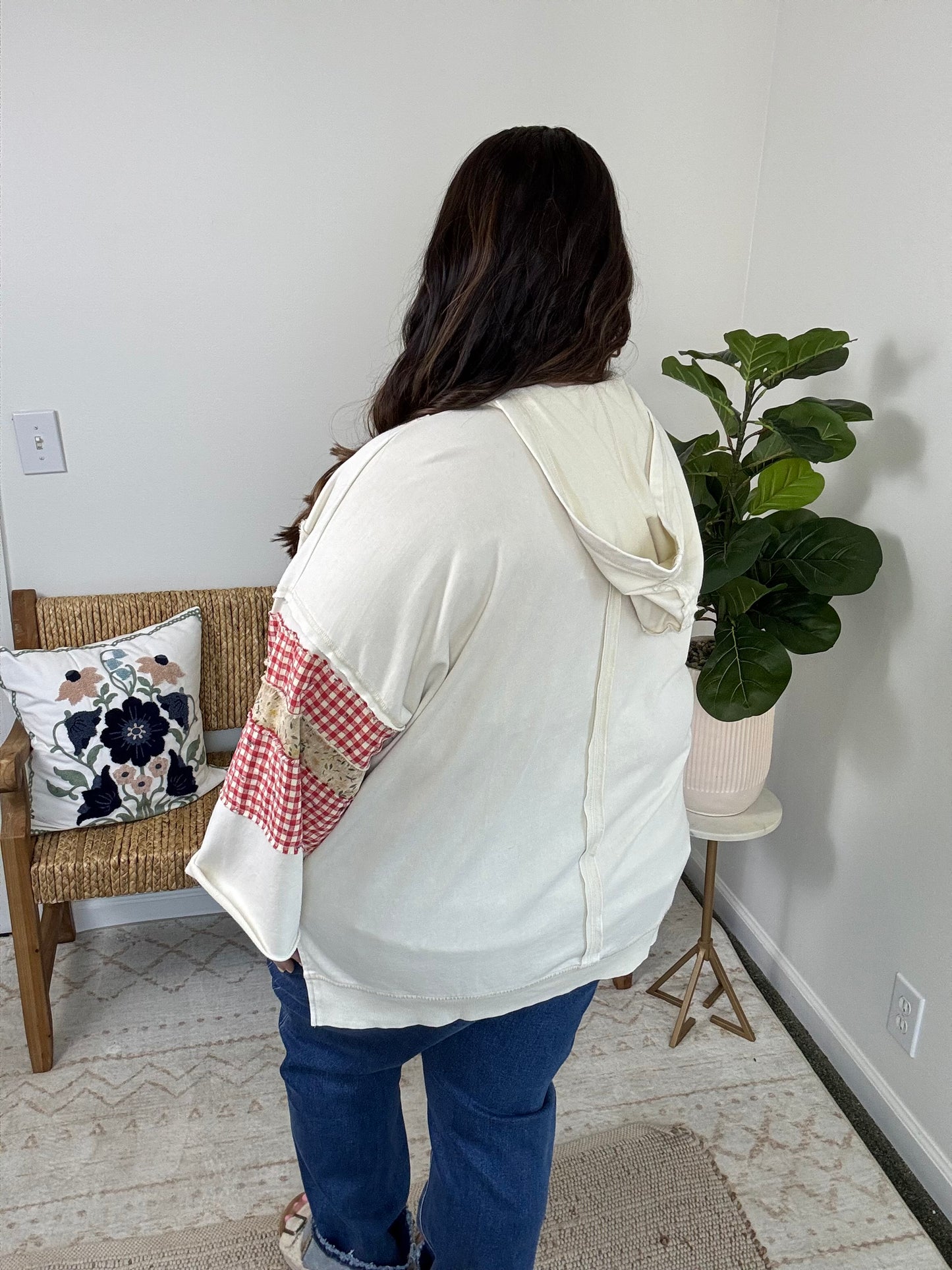 Khaki Gingham Patchwork Top Plus