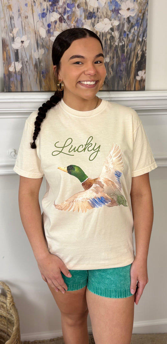 Lucky Duck Graphic Tee on Ivory Small-3X