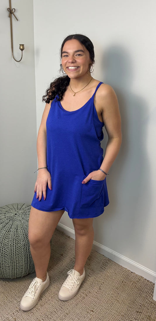 Laidback Layer Mini Dress- Bright Blue