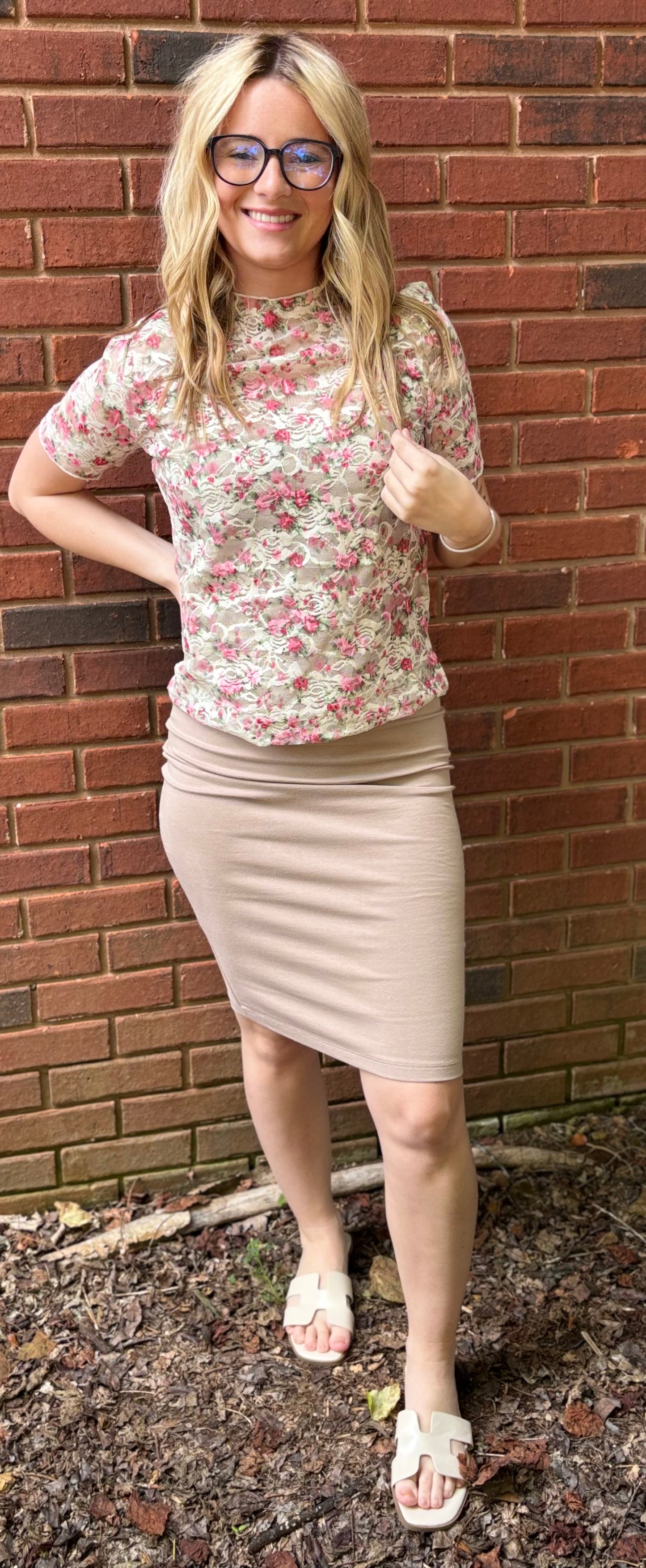 Cream Floral Mesh Top Plus