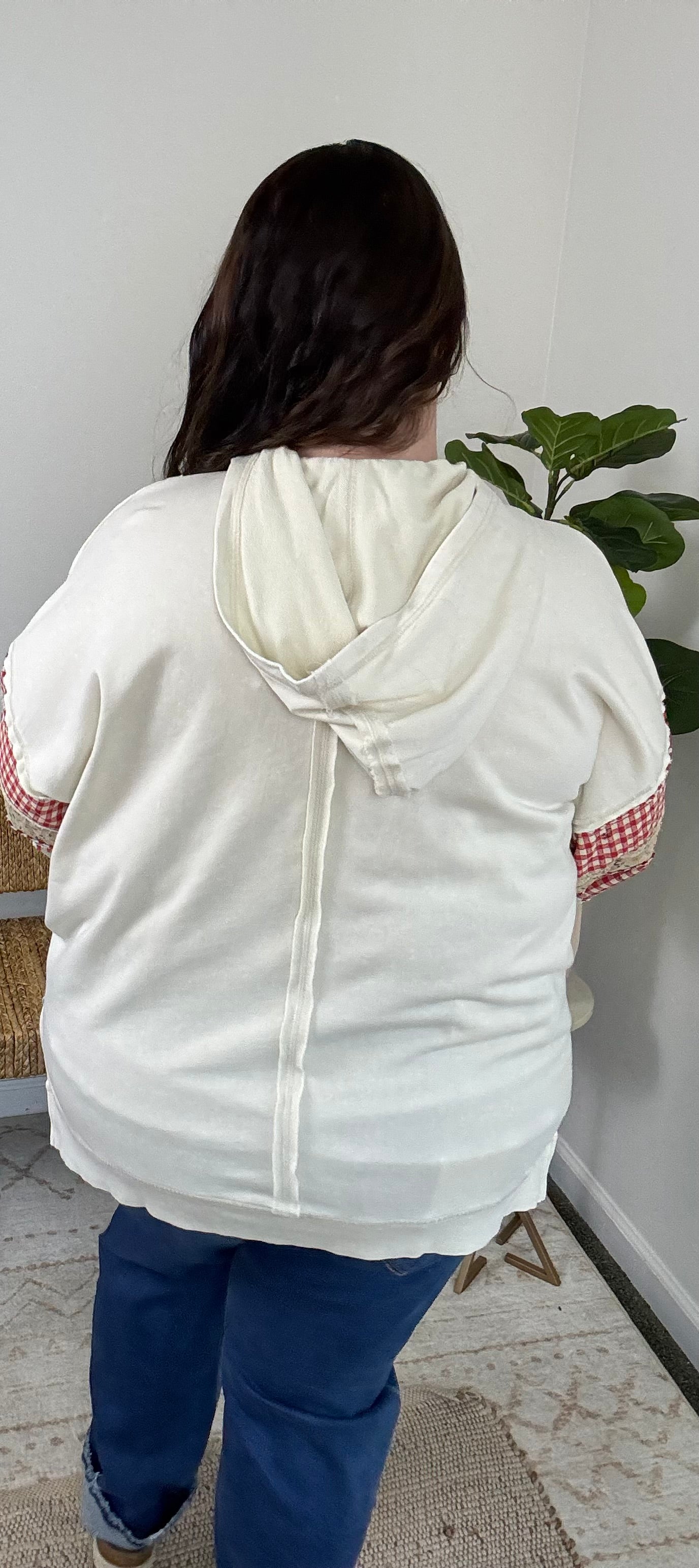 Khaki Gingham Patchwork Top Plus
