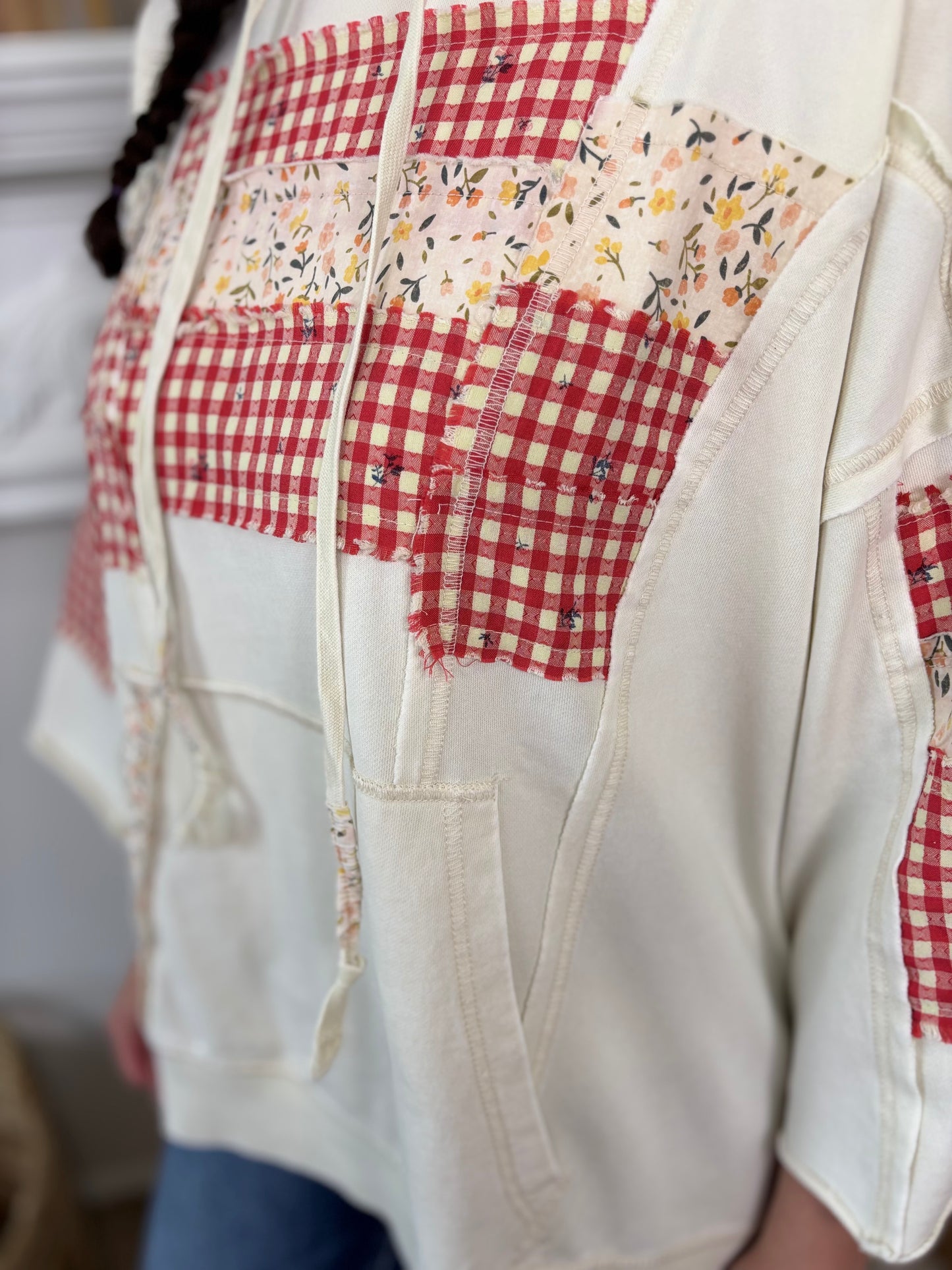 Khaki Gingham Patchwork Top