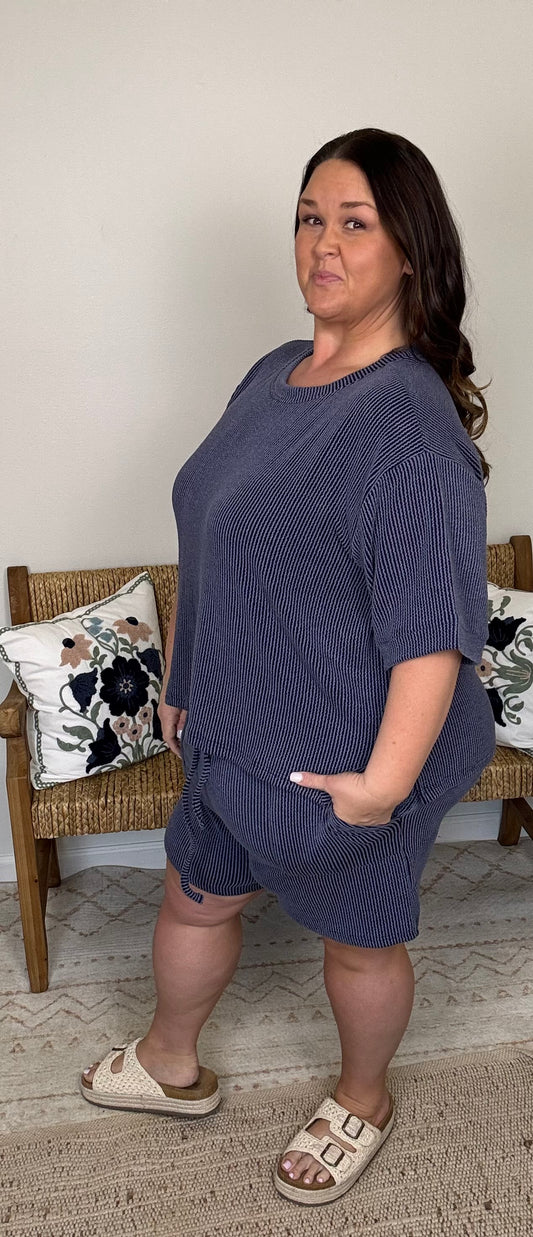 Simple Days Short Set Plus *Lt Navy