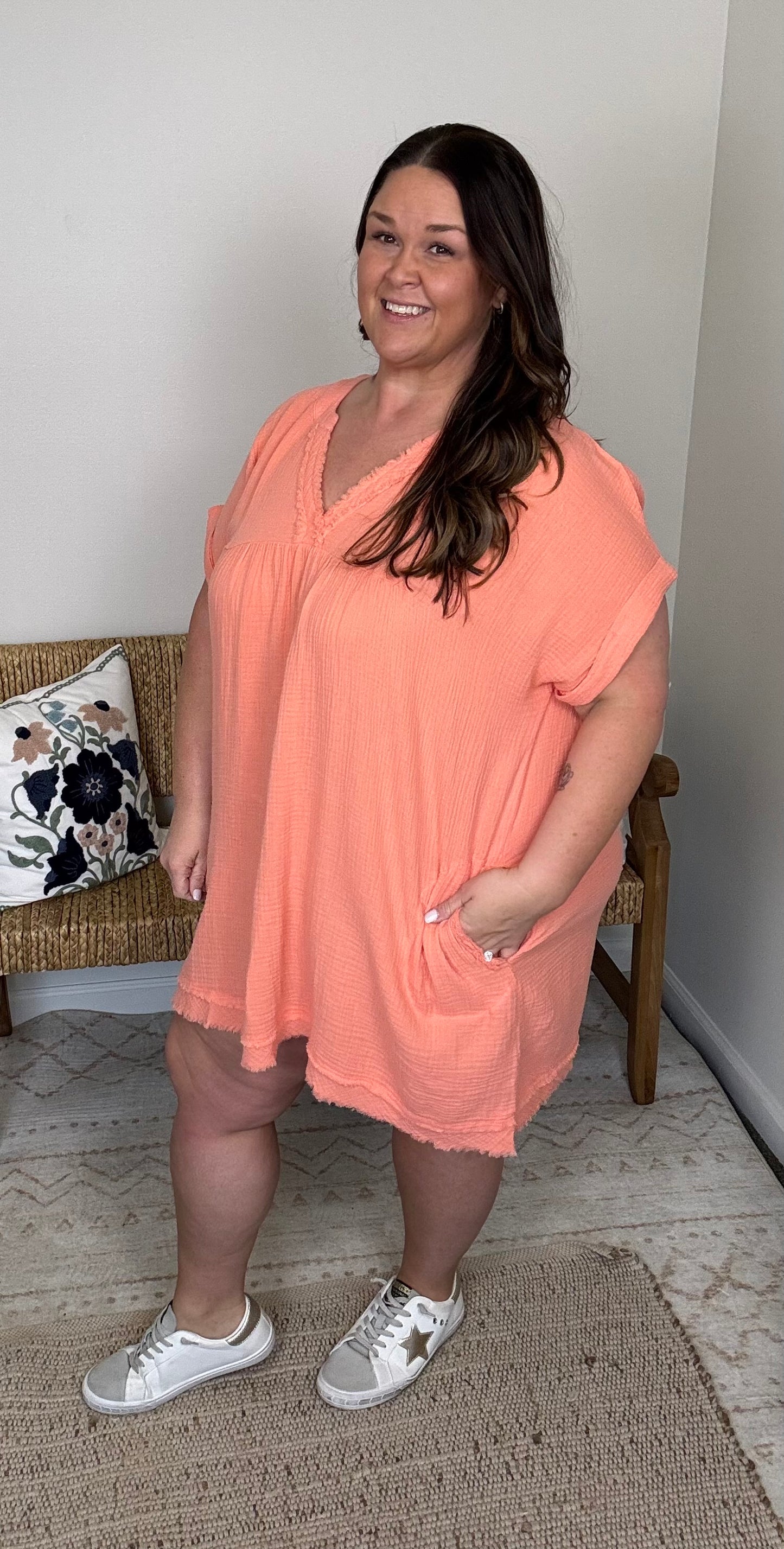 Coastal Breeze Dress Plus * Coral