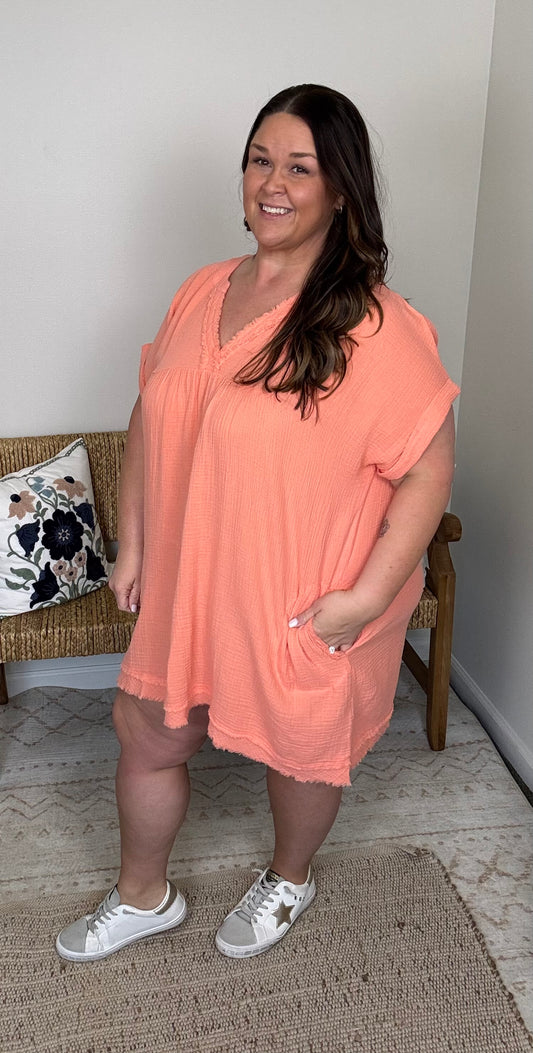 Coastal Breeze Dress Plus * Coral