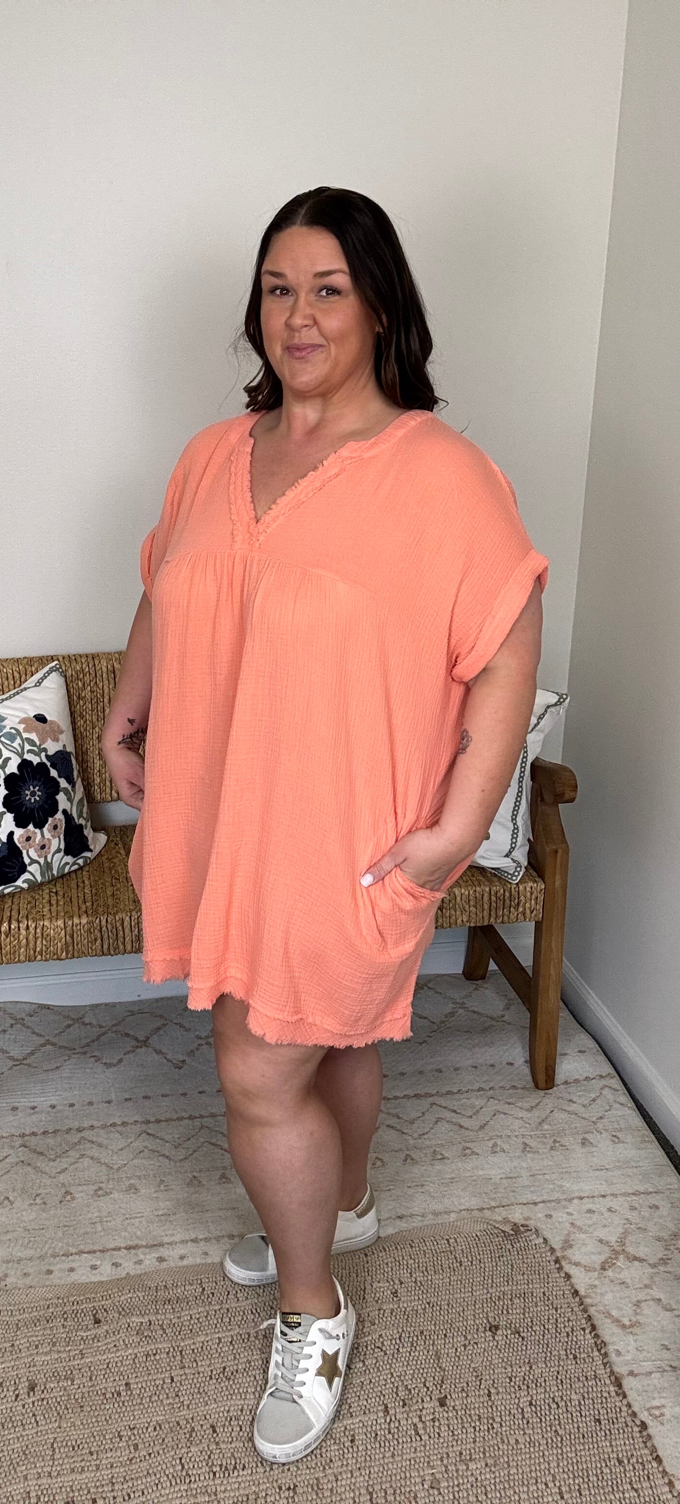 Coastal Breeze Dress Plus * Coral