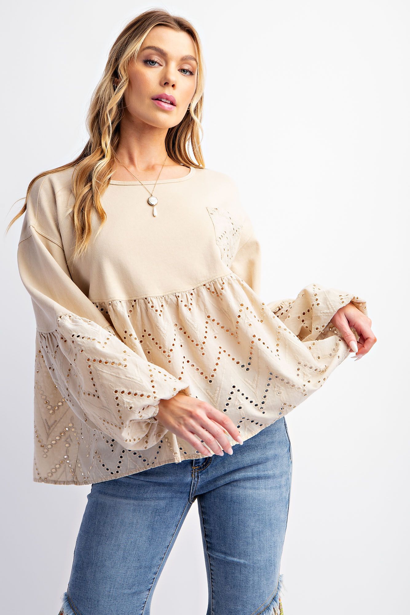 Khaki Eyelet Top
