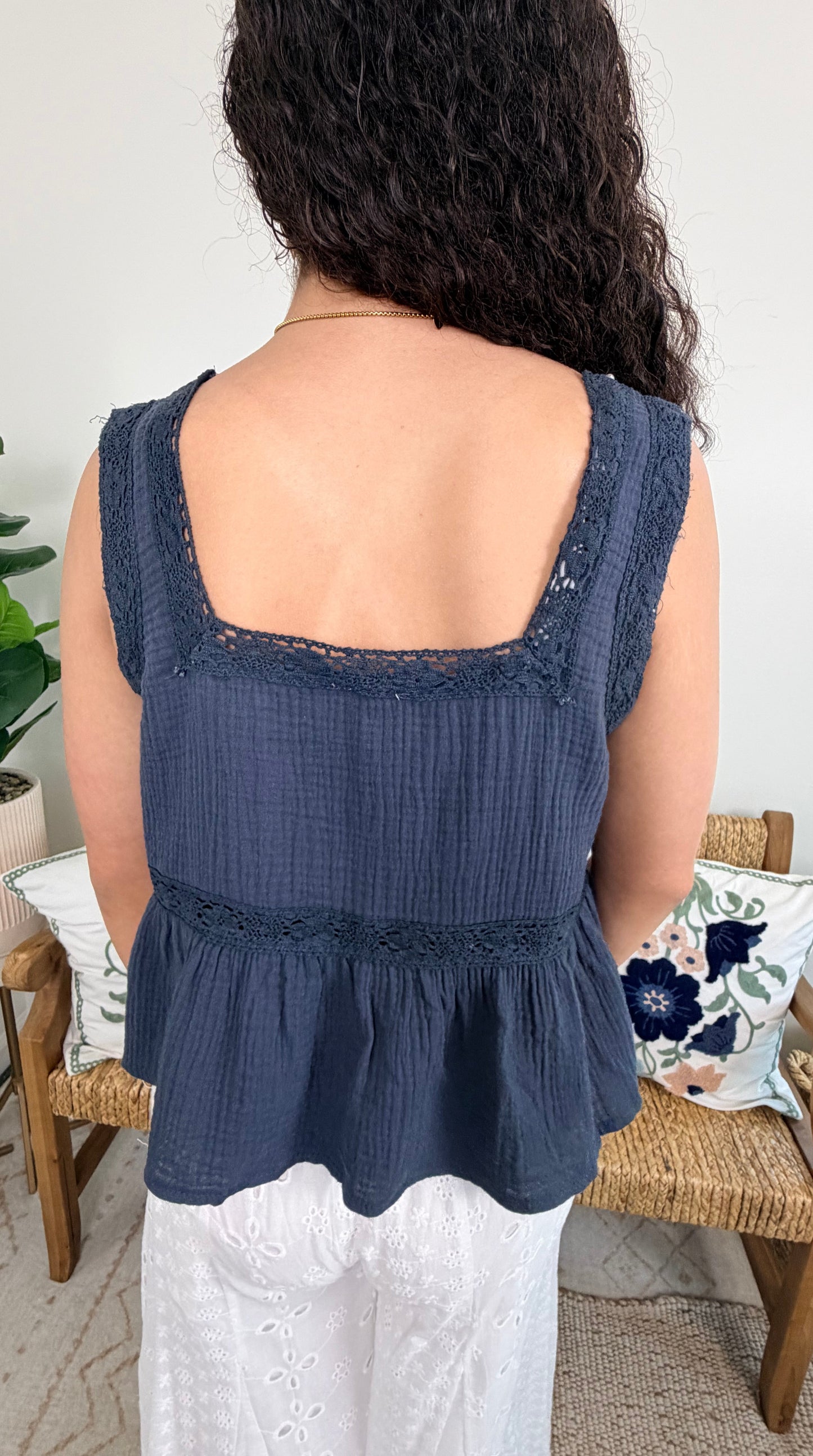 Boho Blossom Tank Navy