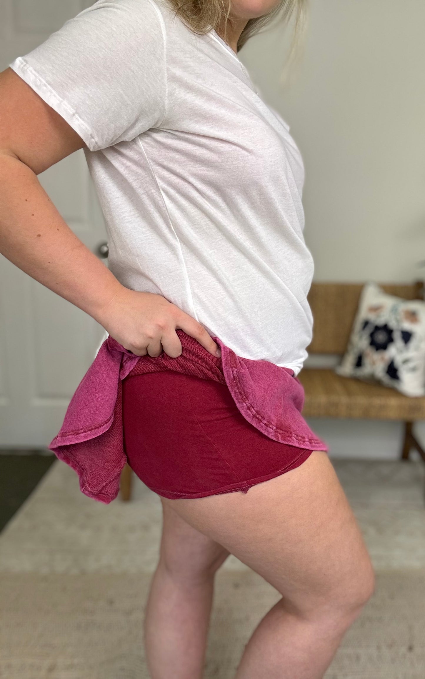 Acid Washed Mid Wiast Flowy Skort * 3 Colors
