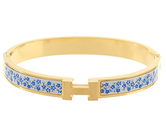 “H” Cuff Bracelet Blue Floral