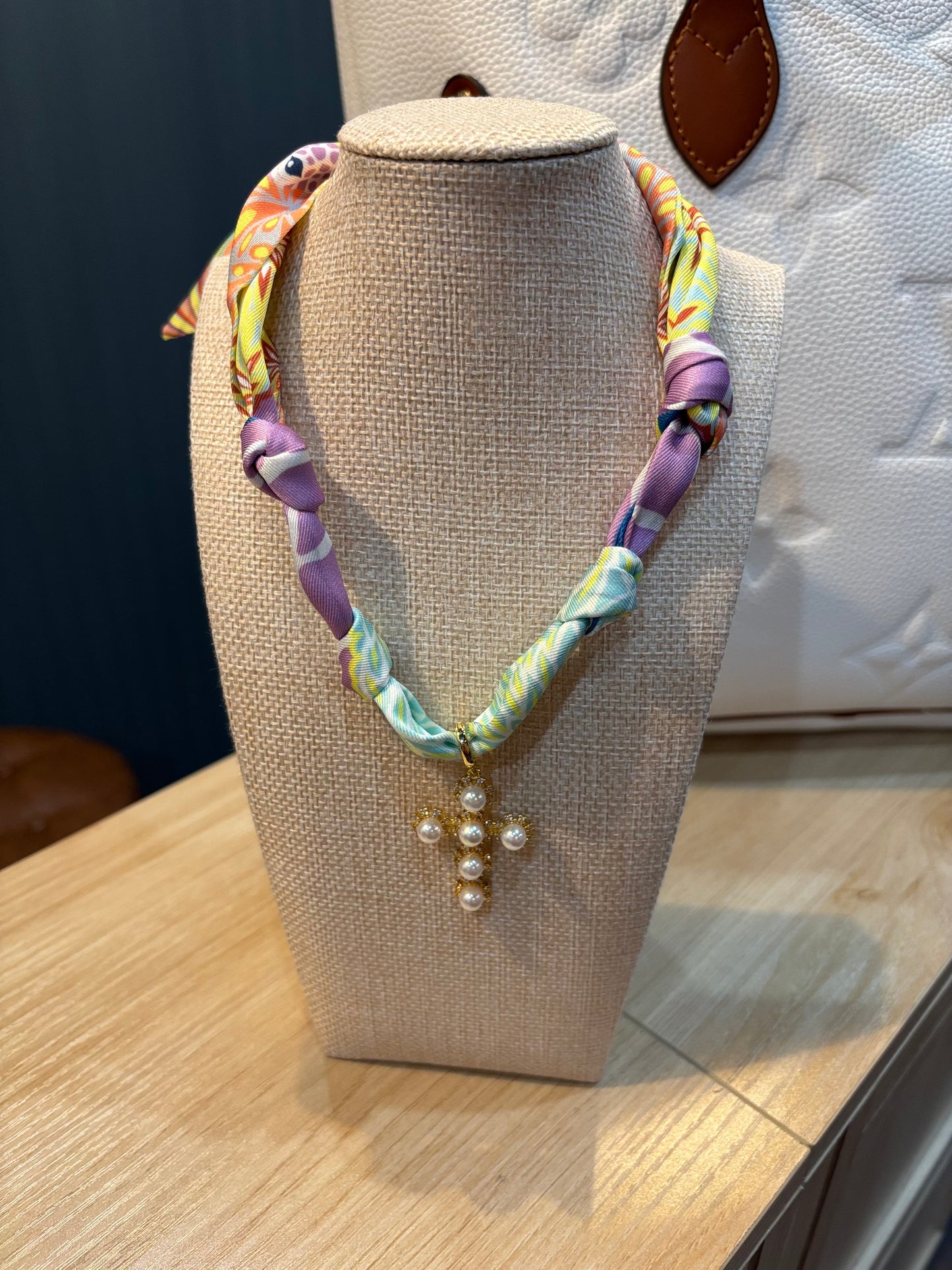 Sunset Garden Scarf Necklace- Cross