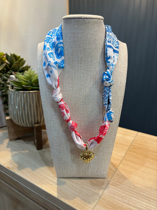 Red & Blue Scarf Necklace *2 Choices of Charms