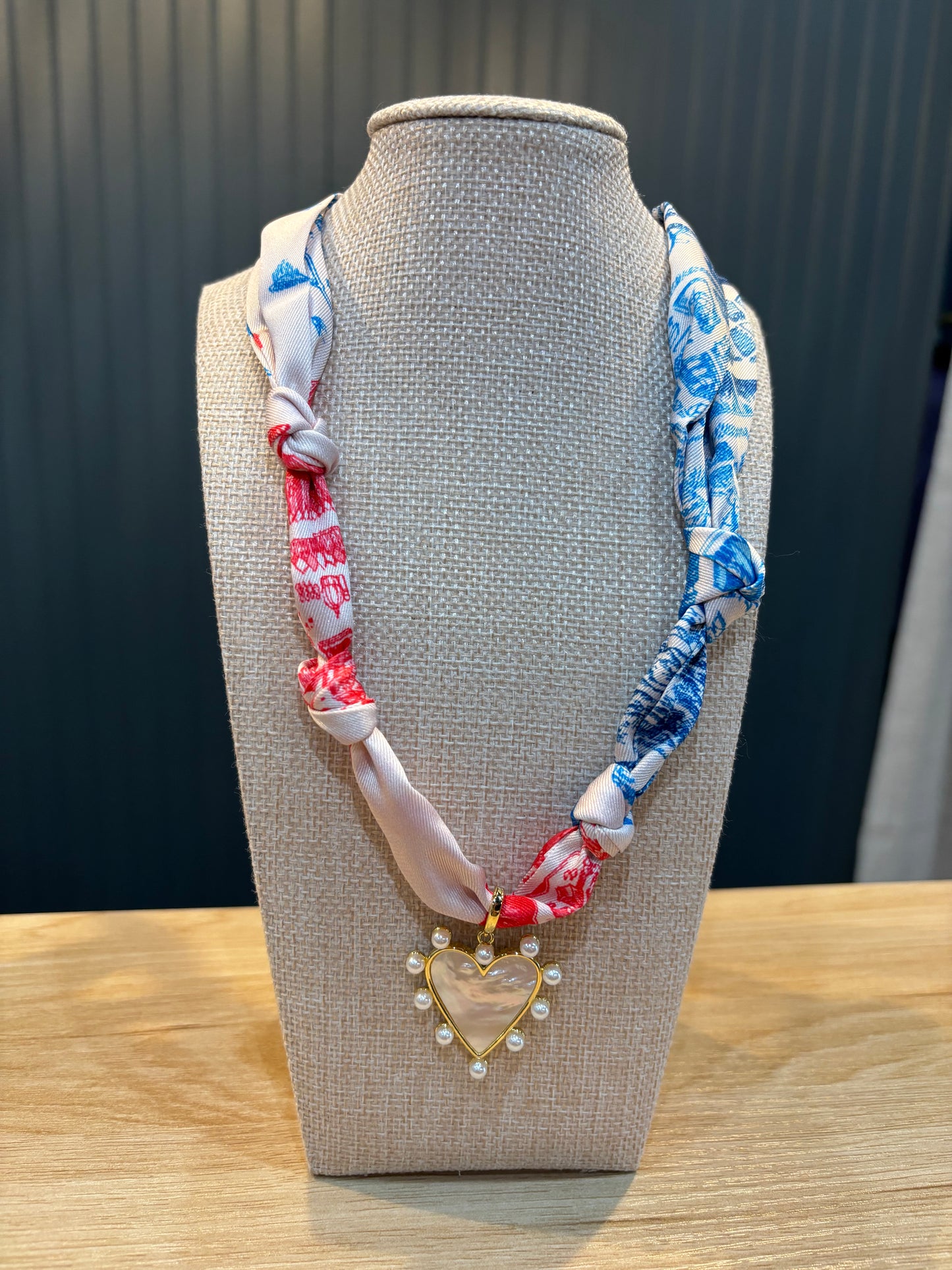 Red & Blue Scarf Necklace *2 Choices of Charms