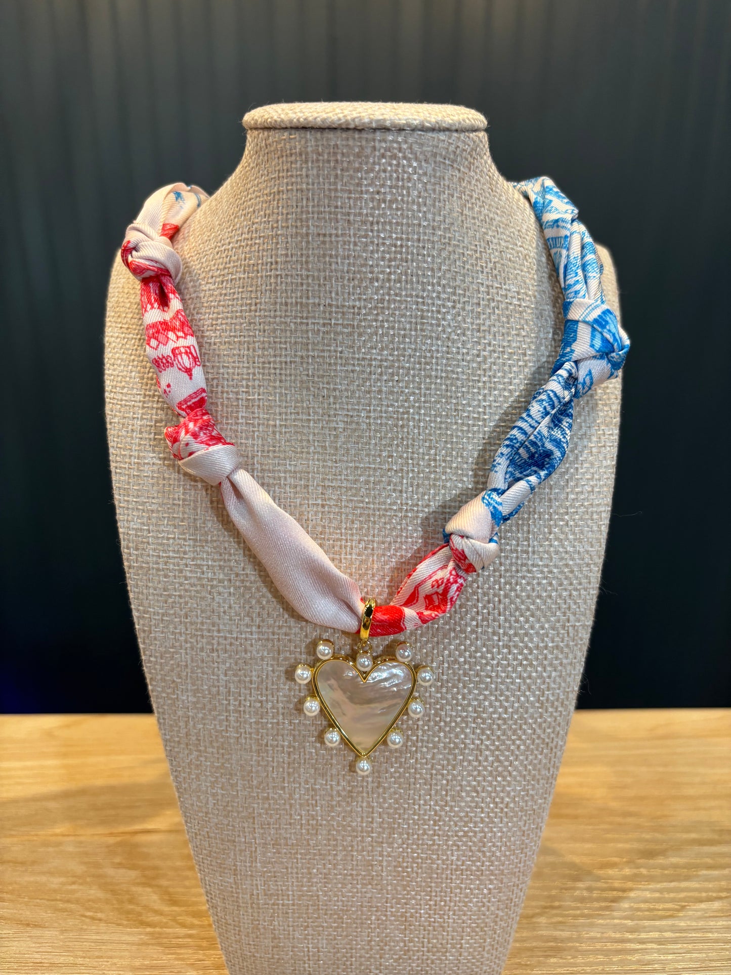 Red & Blue Scarf Necklace *2 Choices of Charms