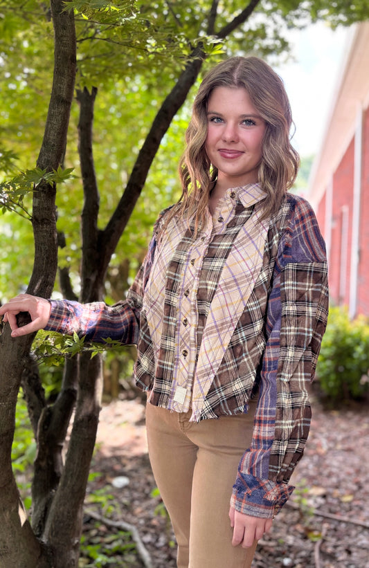 Golden Harvest Cropped Plaid Top