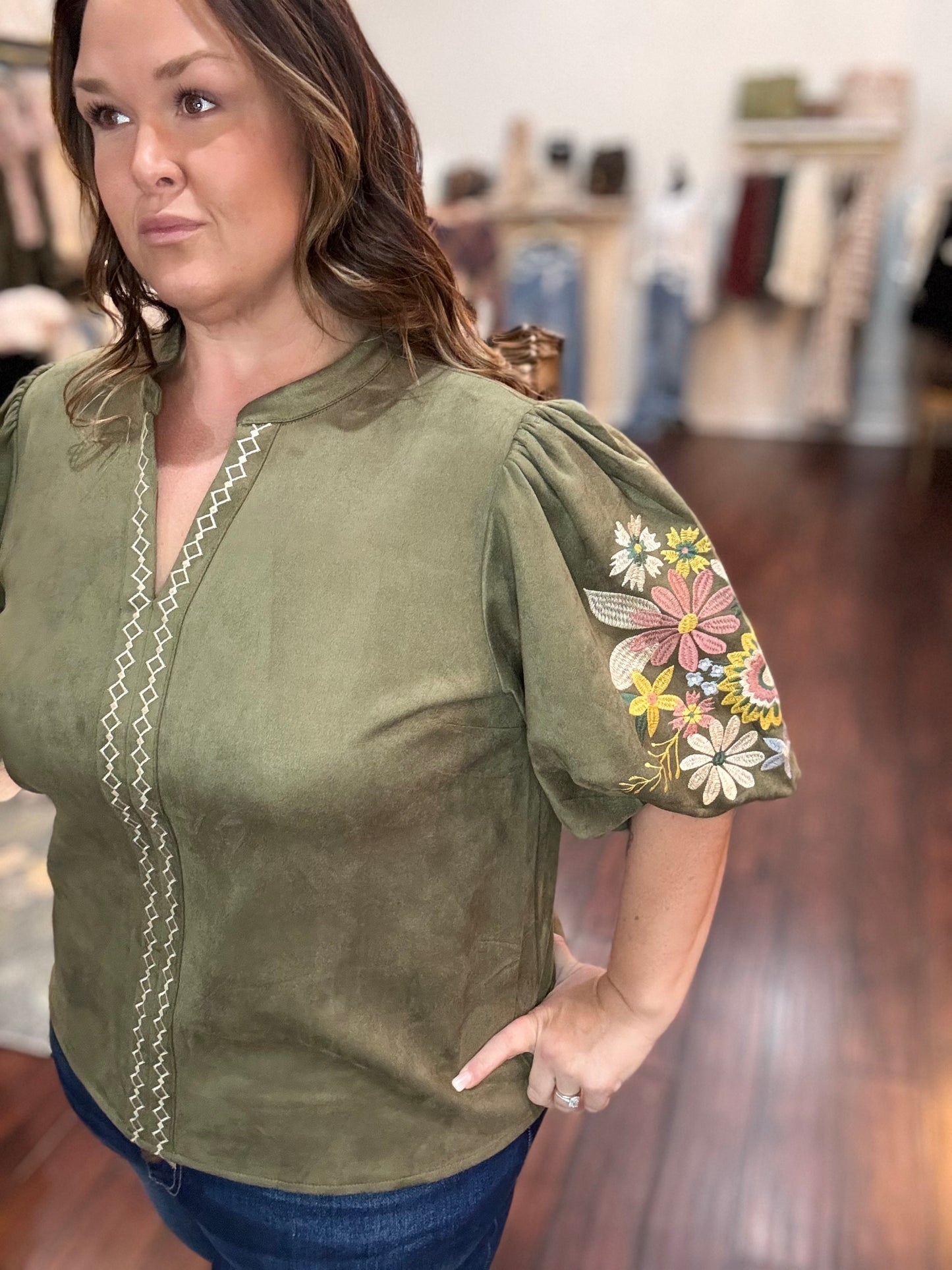 Rustic Bloom Suede Top