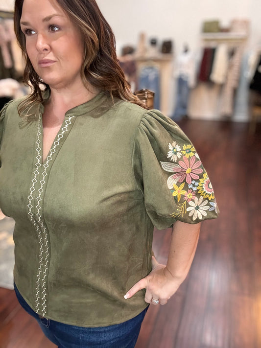 Rustic Bloom Suede Top