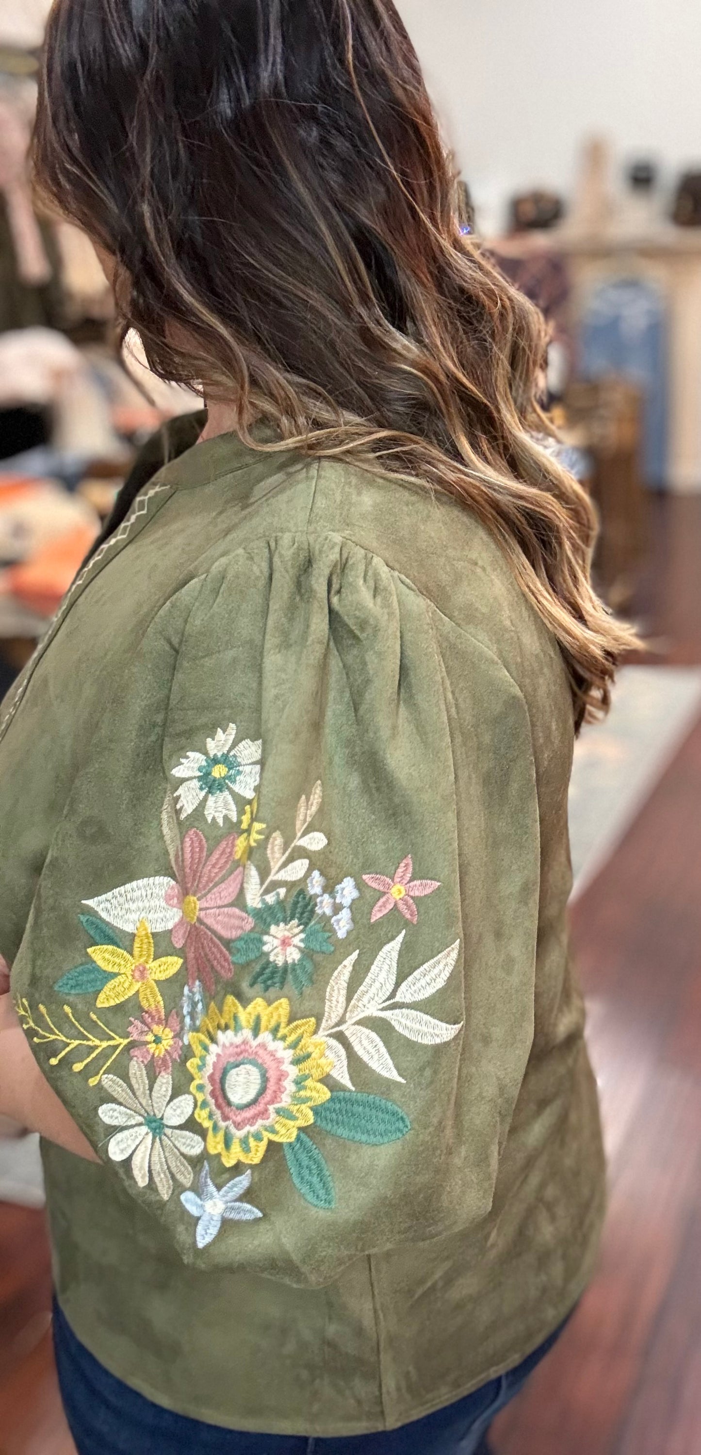 Rustic Bloom Suede Top