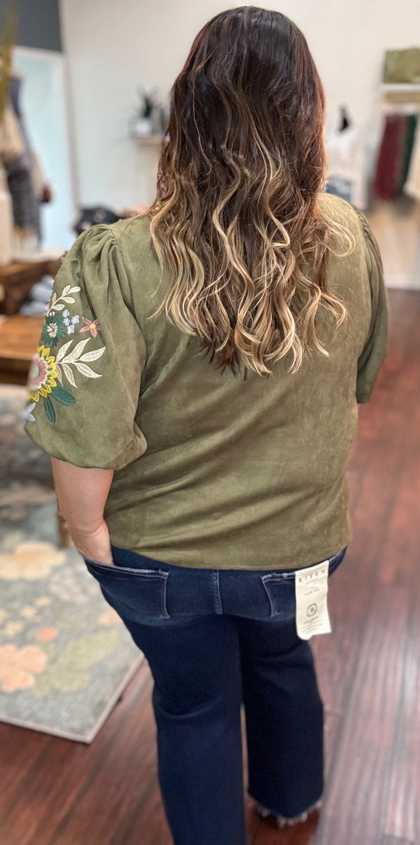 Rustic Bloom Suede Top