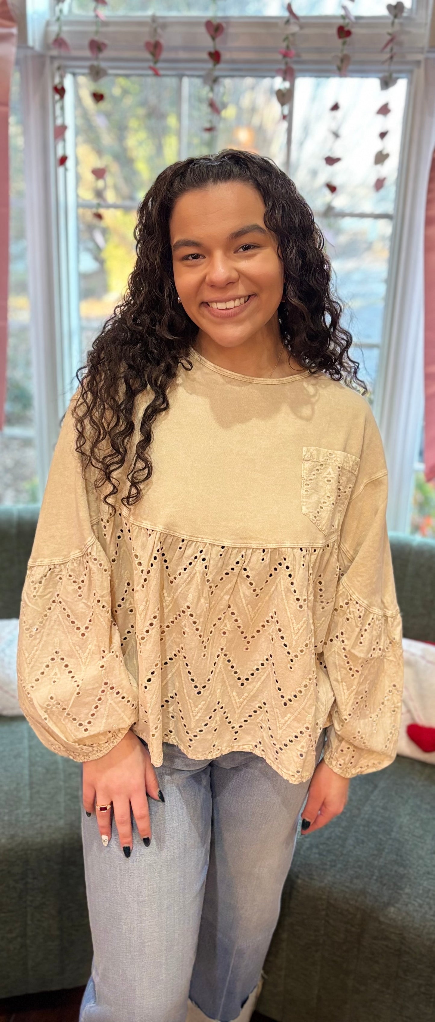 Khaki Eyelet Top