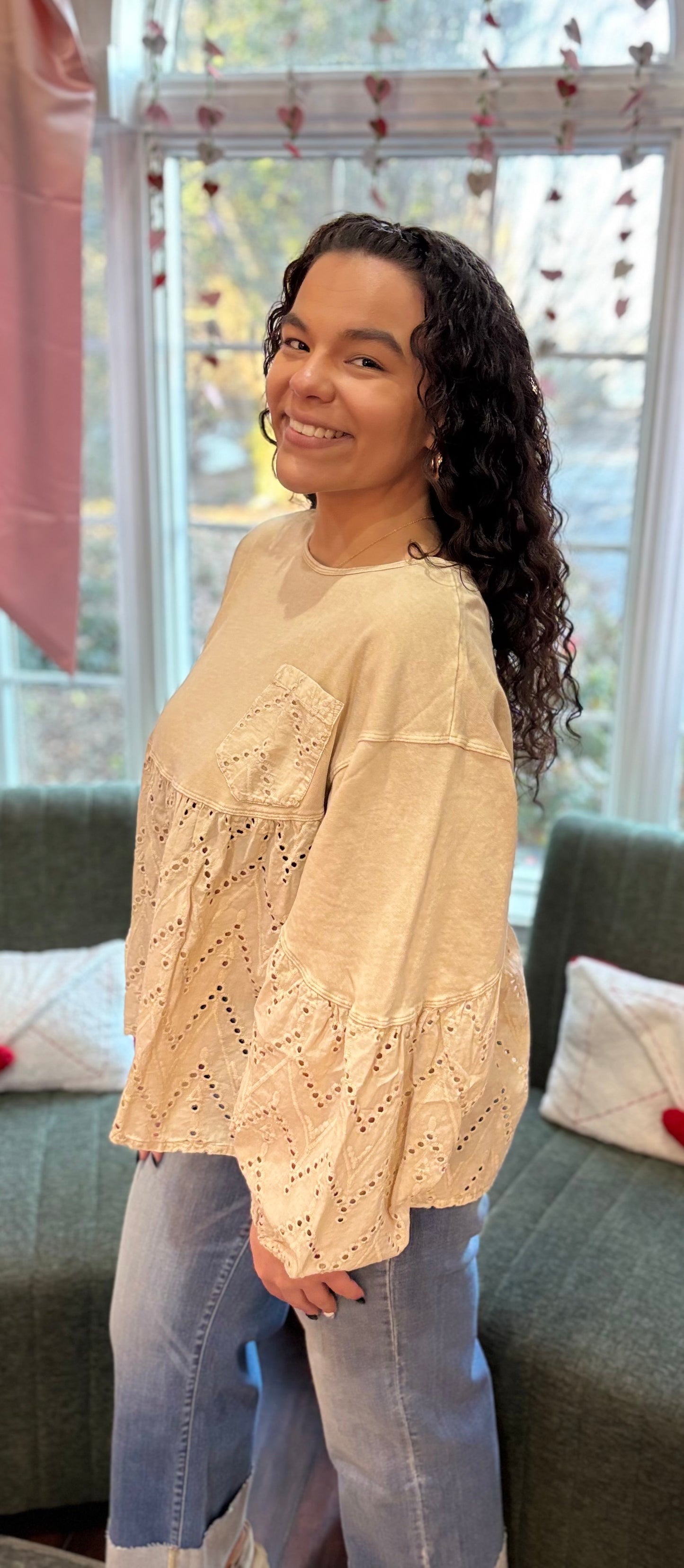 Khaki Eyelet Top