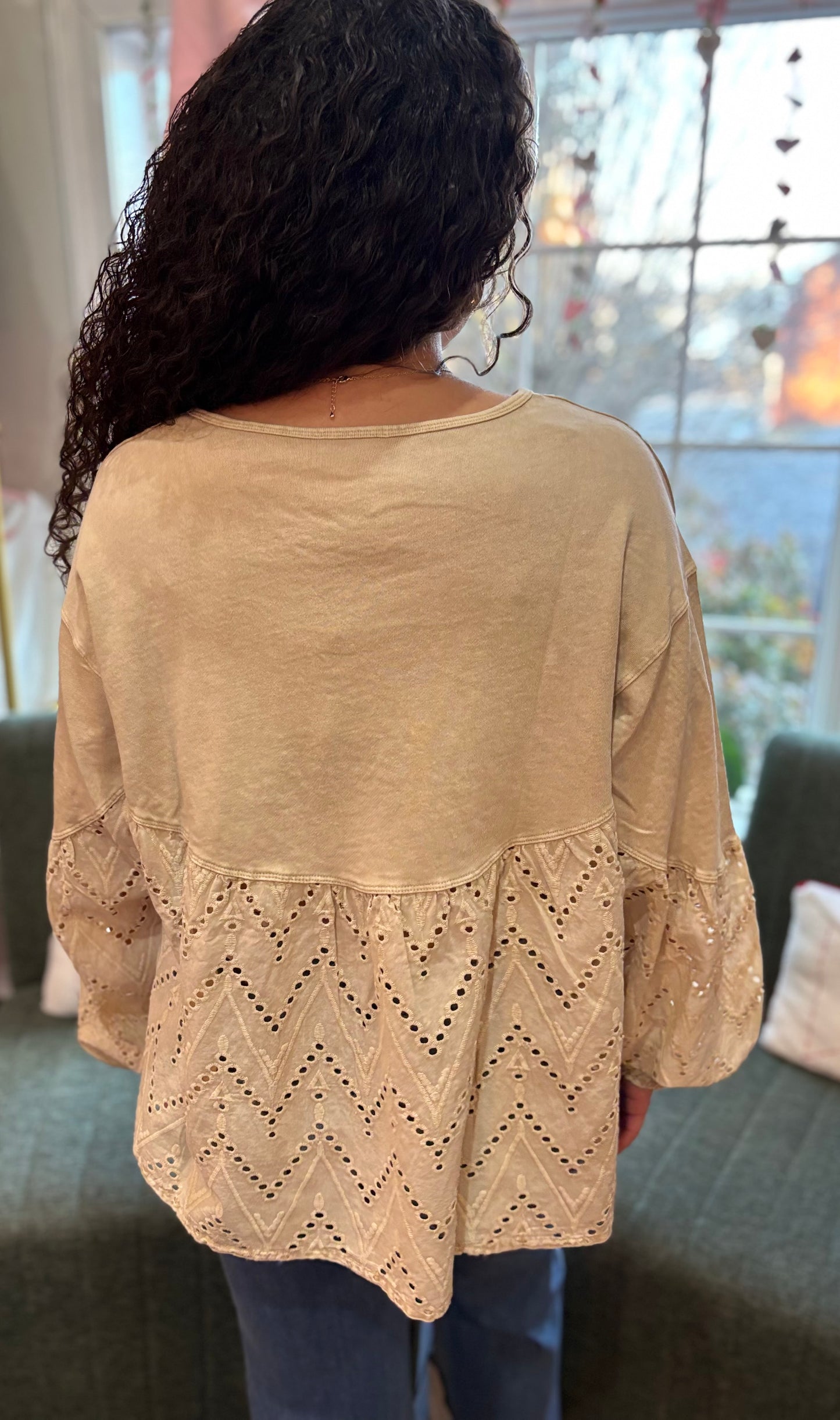 Khaki Eyelet Top