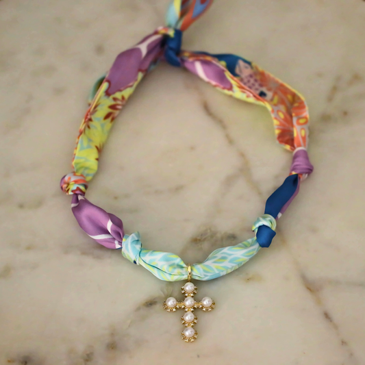 Sunset Garden Scarf Necklace- Cross
